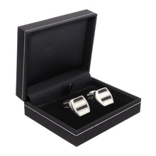 Men's Cufflink Rectangular black, white Stripe - Silver