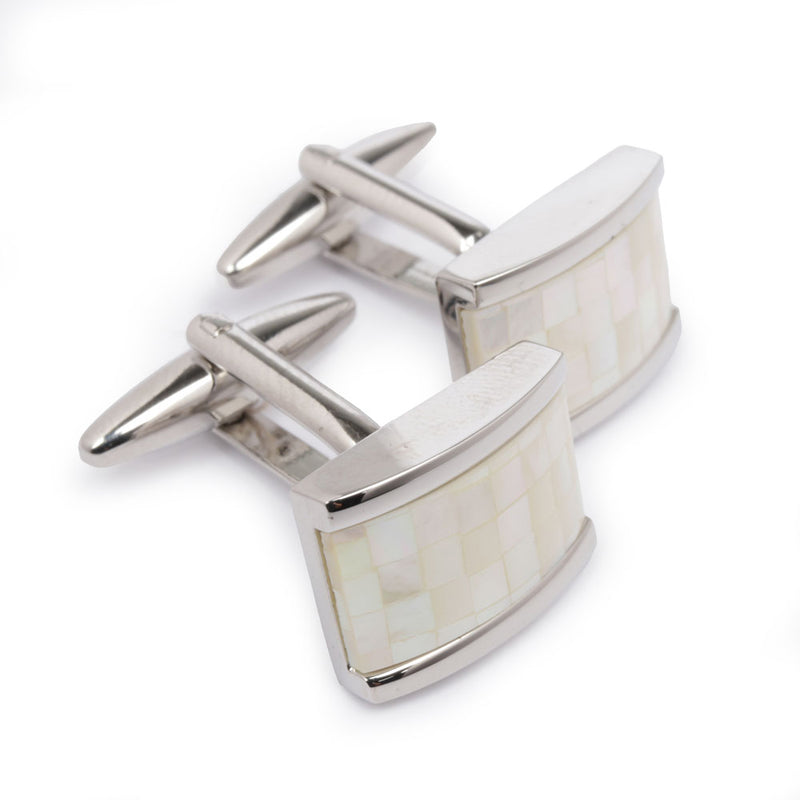 Men's Cufflink Rectangular Mother of Pearl Mosaic - Silver