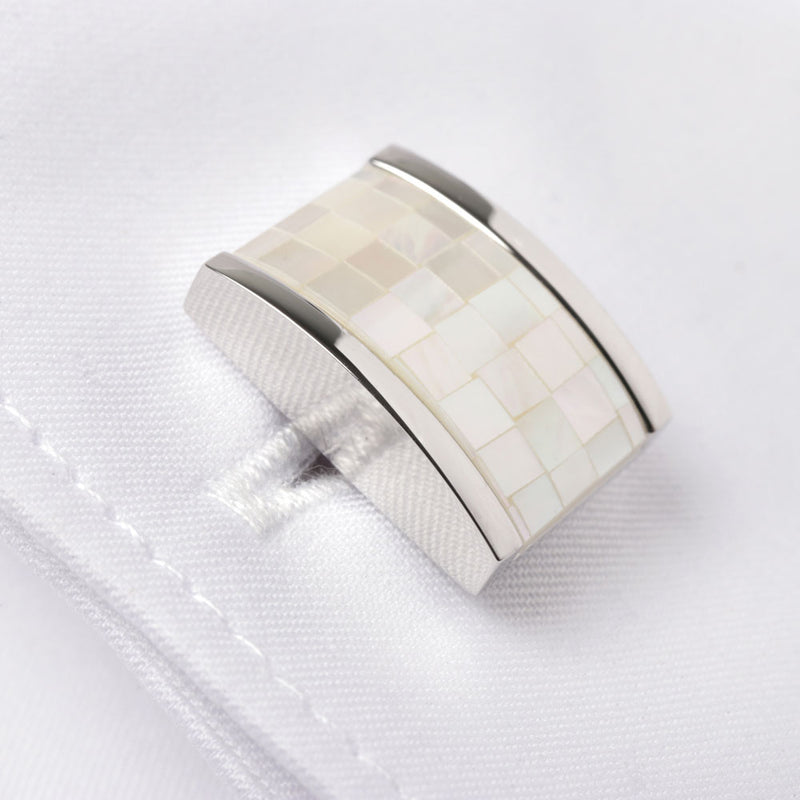 Men's Cufflink Rectangular Mother of Pearl Mosaic - Silver