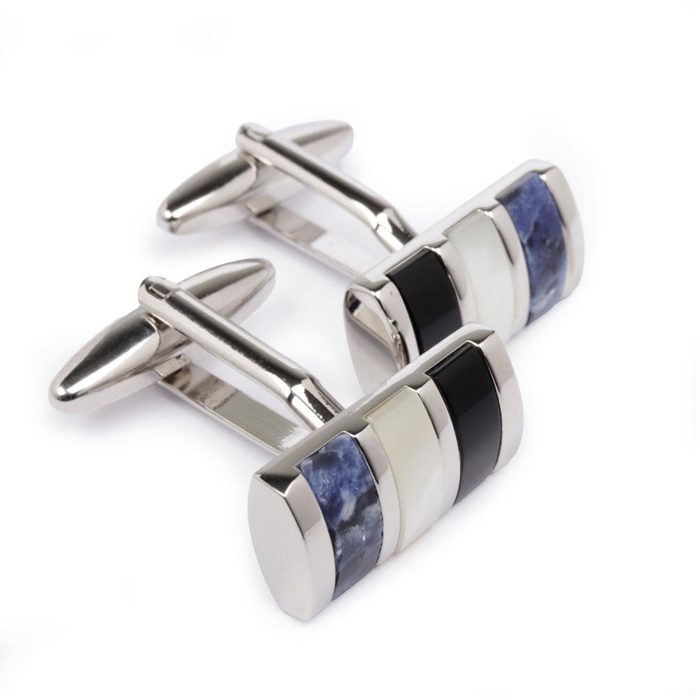 Men's Cufflink Rectangular Stripe - Silver