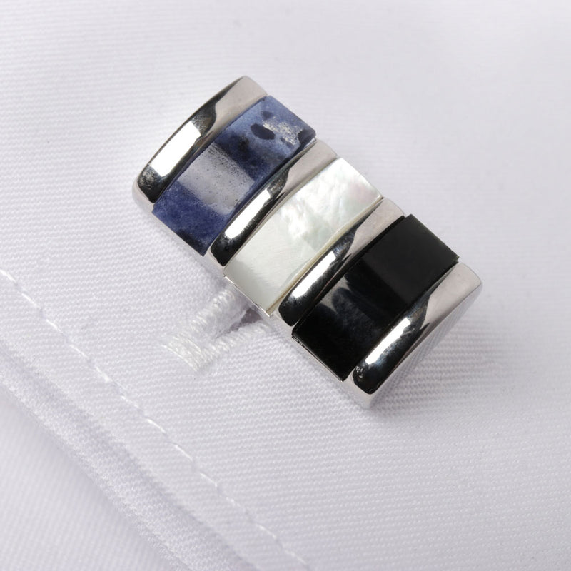 Men's Cufflink Rectangular Stripe - Silver
