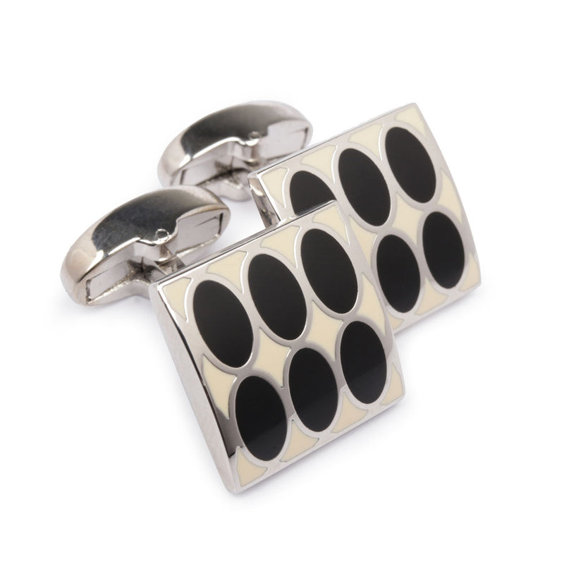 Men's Cufflink Rectangular Circles Black - Silver