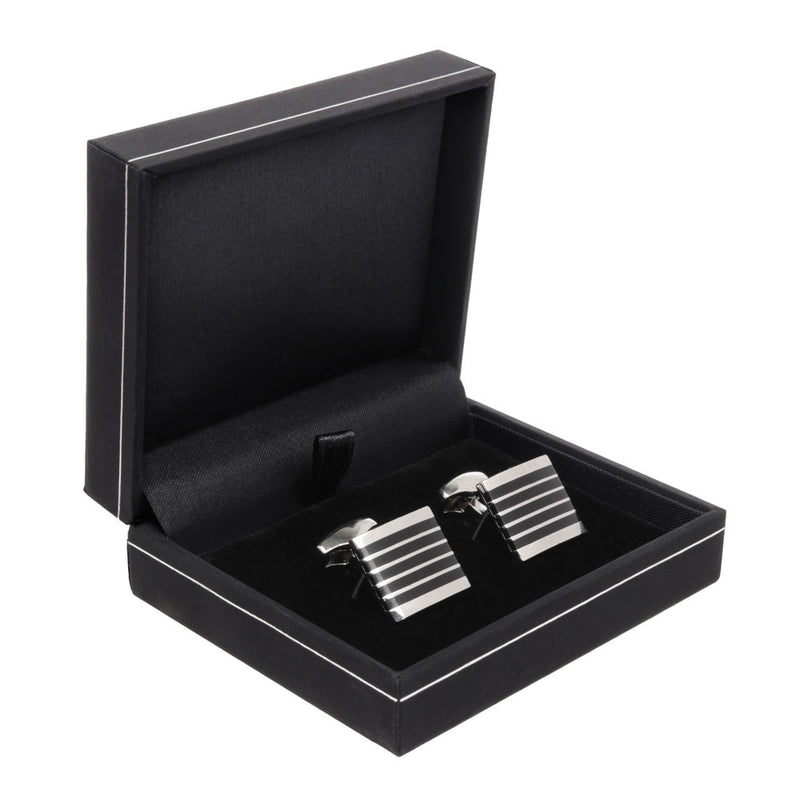 Men's Cufflink Rectangular - Silver Black