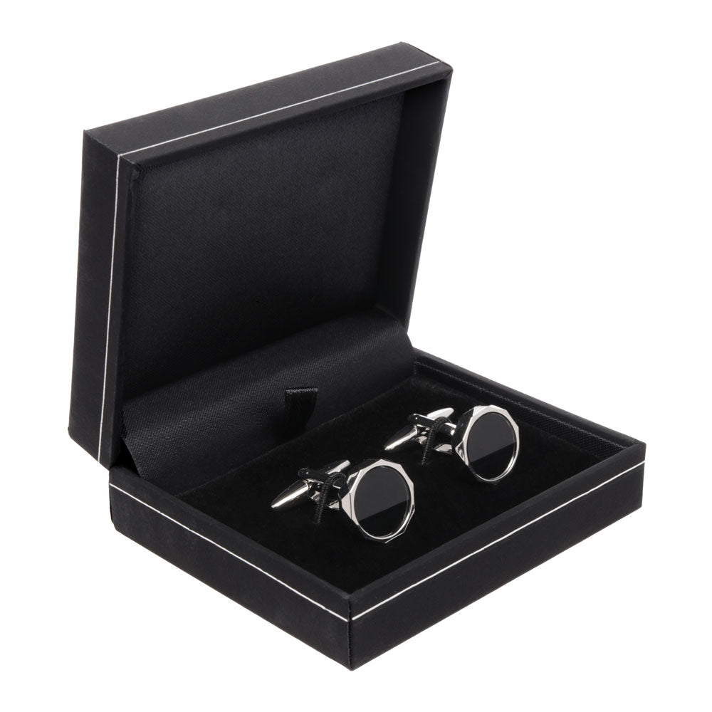 Men's Cufflink Rectangular - Silver Black