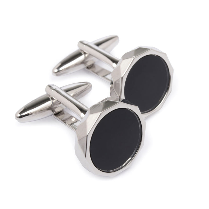 Men's Cufflink Rectangular - Silver Black