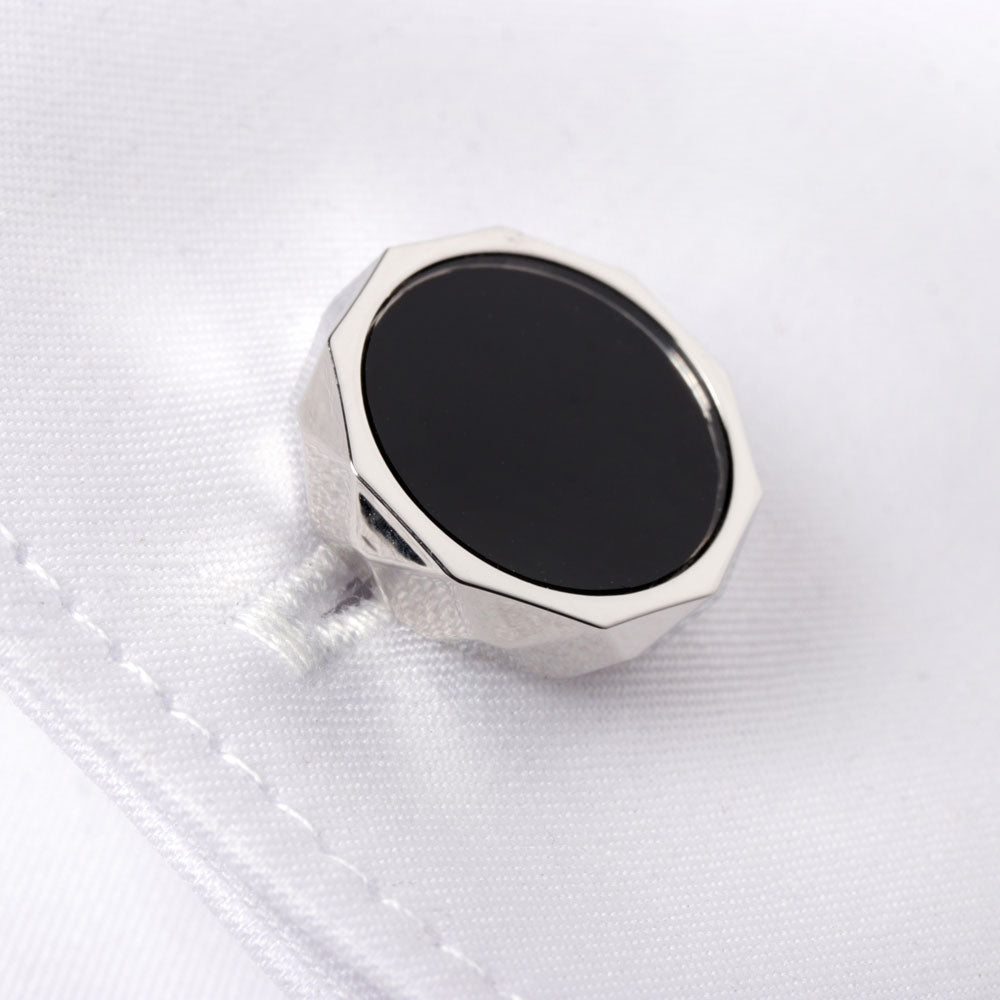 Men's Cufflink Rectangular - Silver Black
