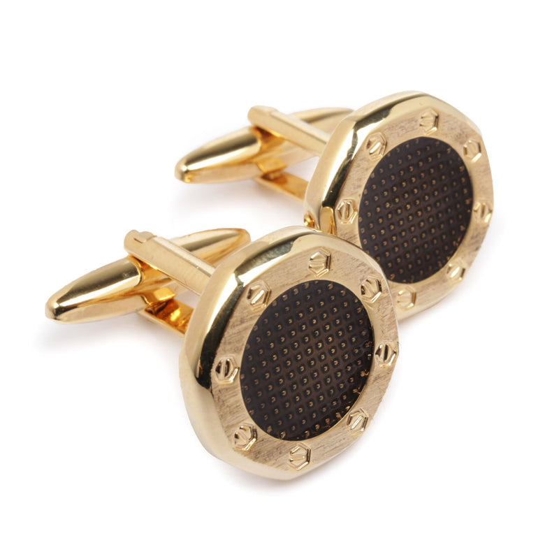 Men's Cufflink Round - Gold Black