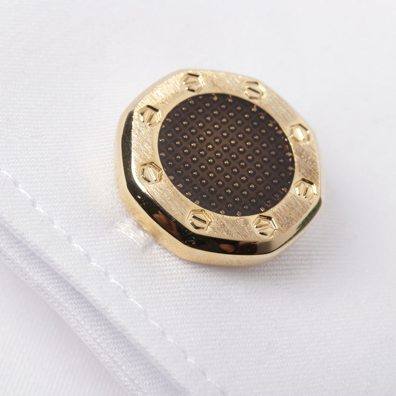 Men's Cufflink Round - Gold Black