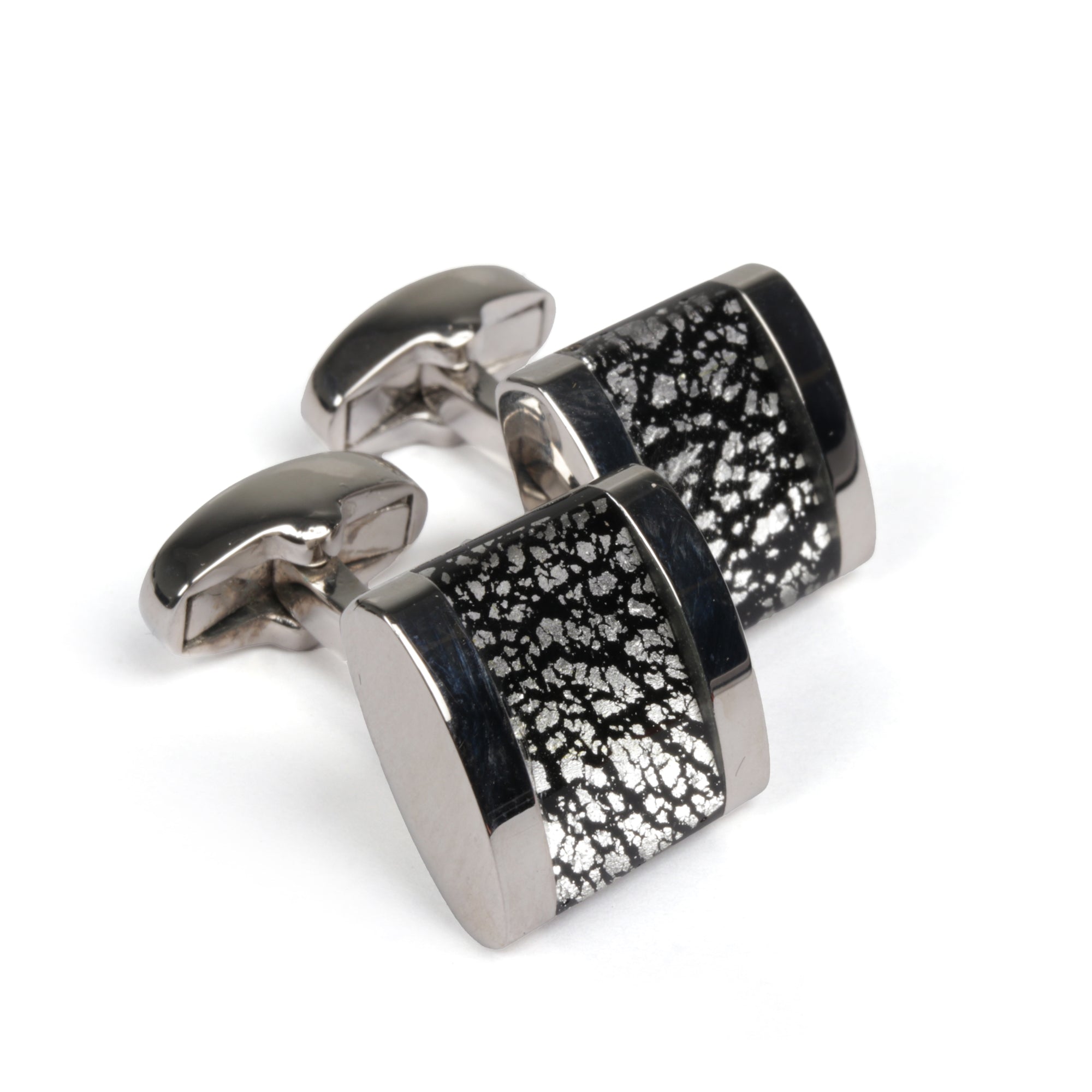 Men's Cufflink Sqaure Enamel - Black Speckle Resin