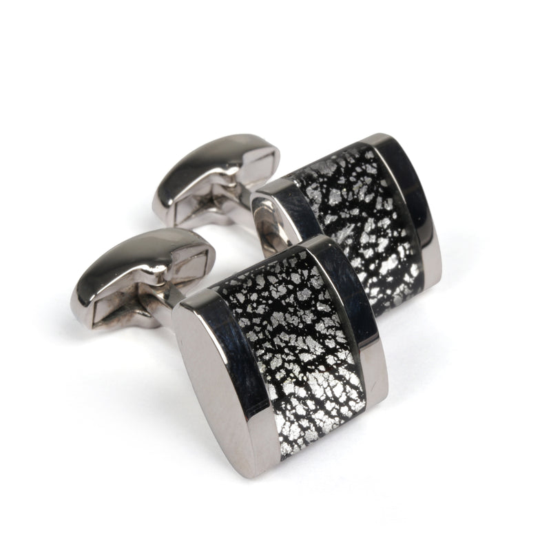 Men's Cufflink Sqaure Enamel - Black Speckle Resin