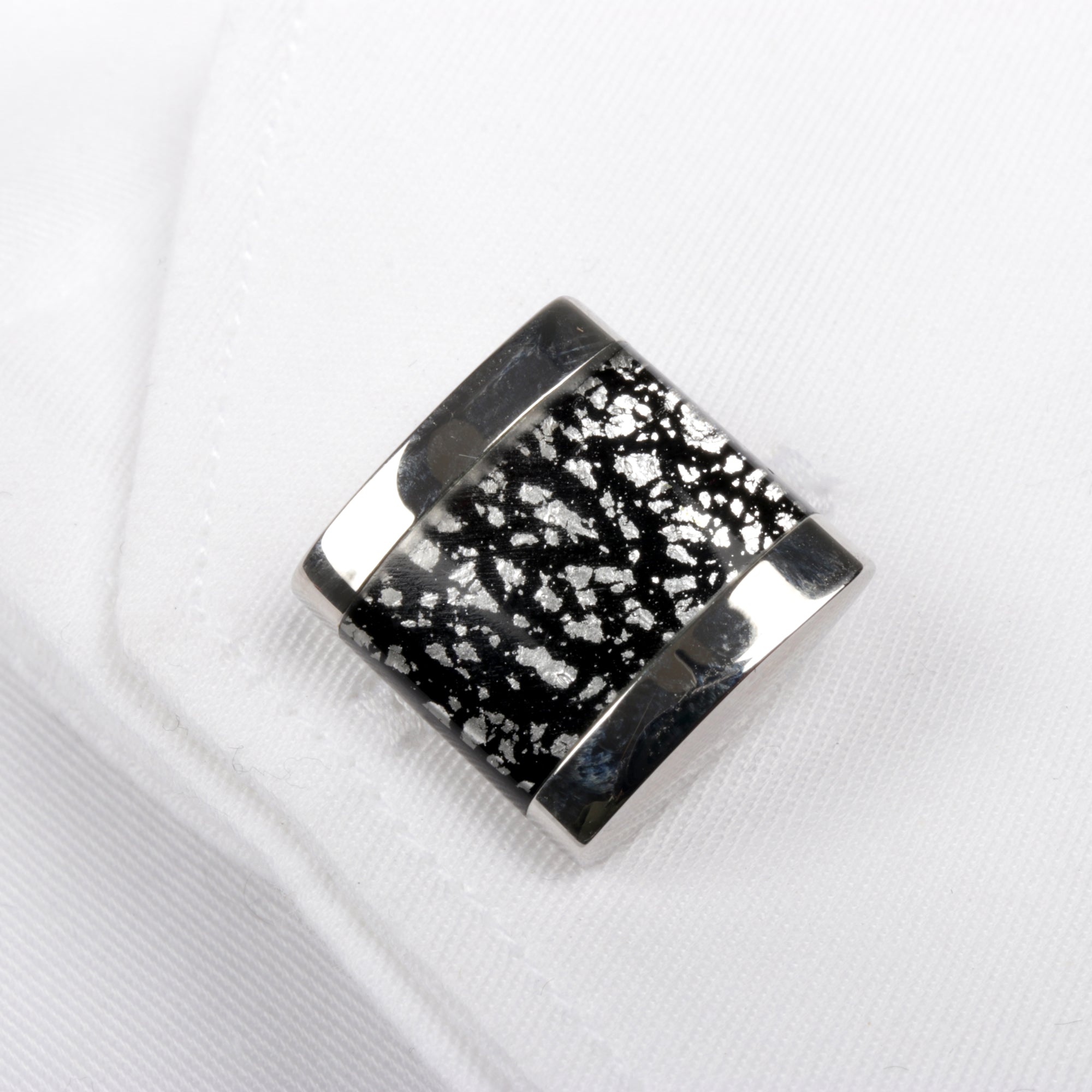 Men's Cufflink Sqaure Enamel - Black Speckle Resin