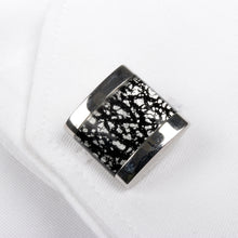 Men's Cufflink Sqaure Enamel - Black Speckle Resin