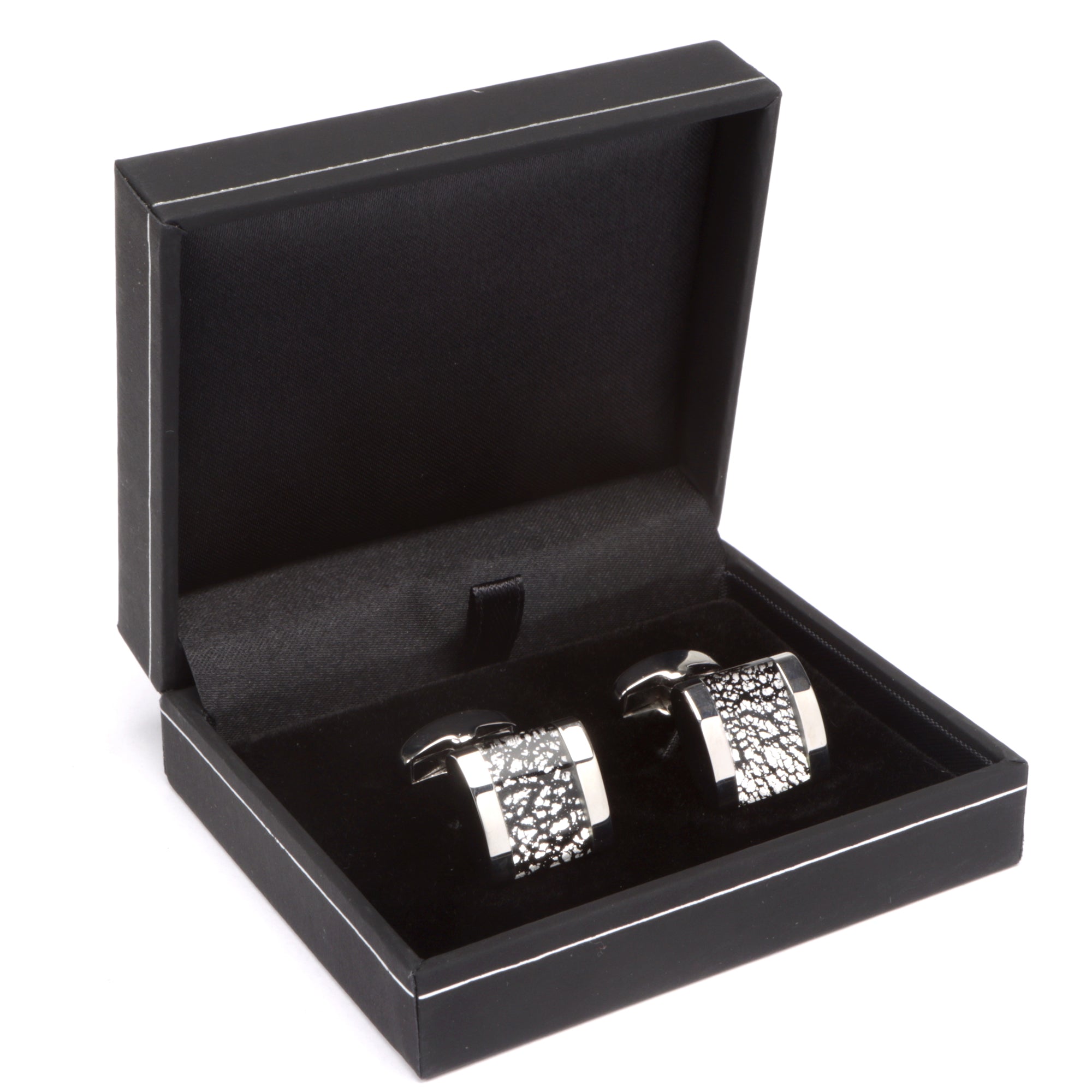 Men's Cufflink Sqaure Enamel - Black Speckle Resin