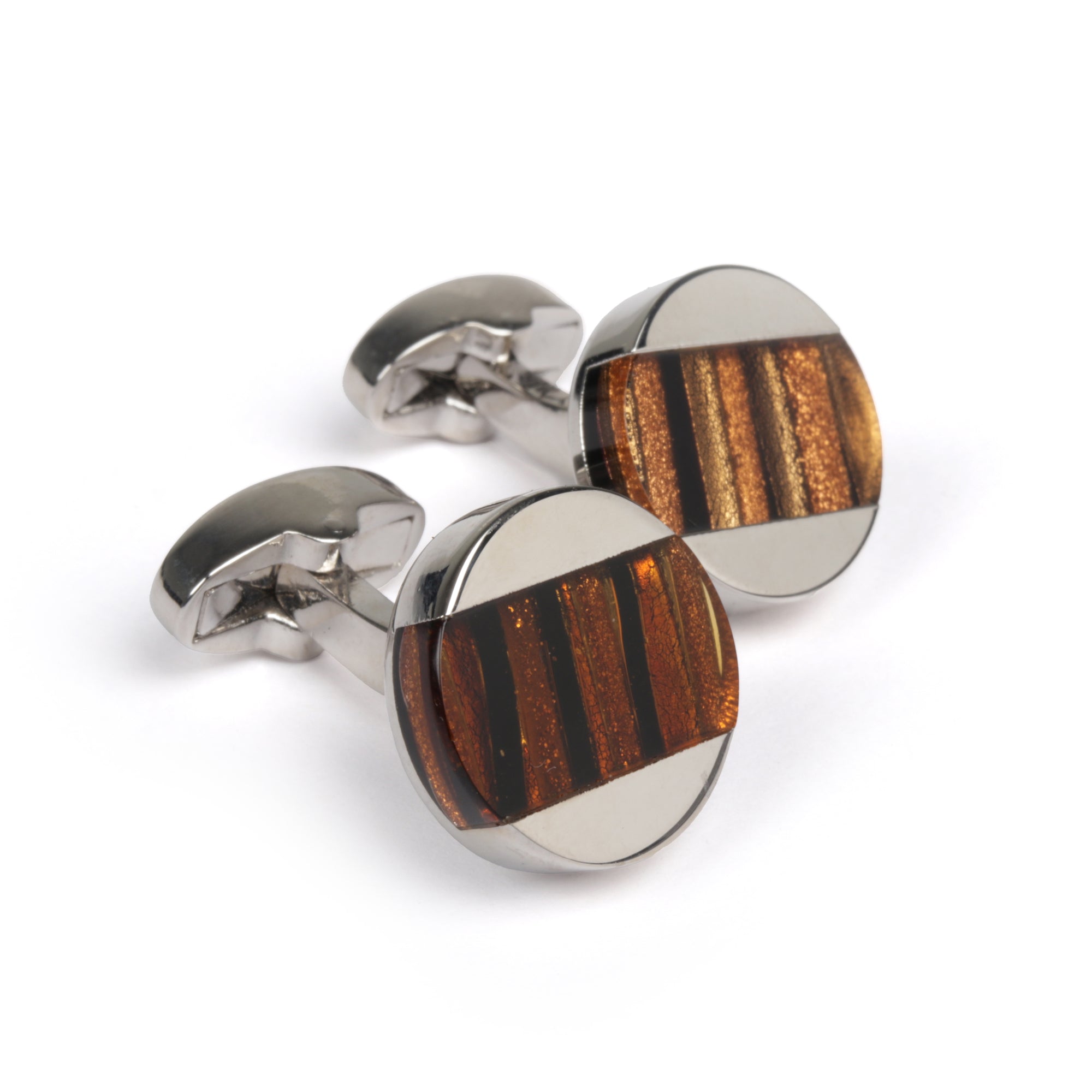 Men's Cufflink Round - Brown Resin