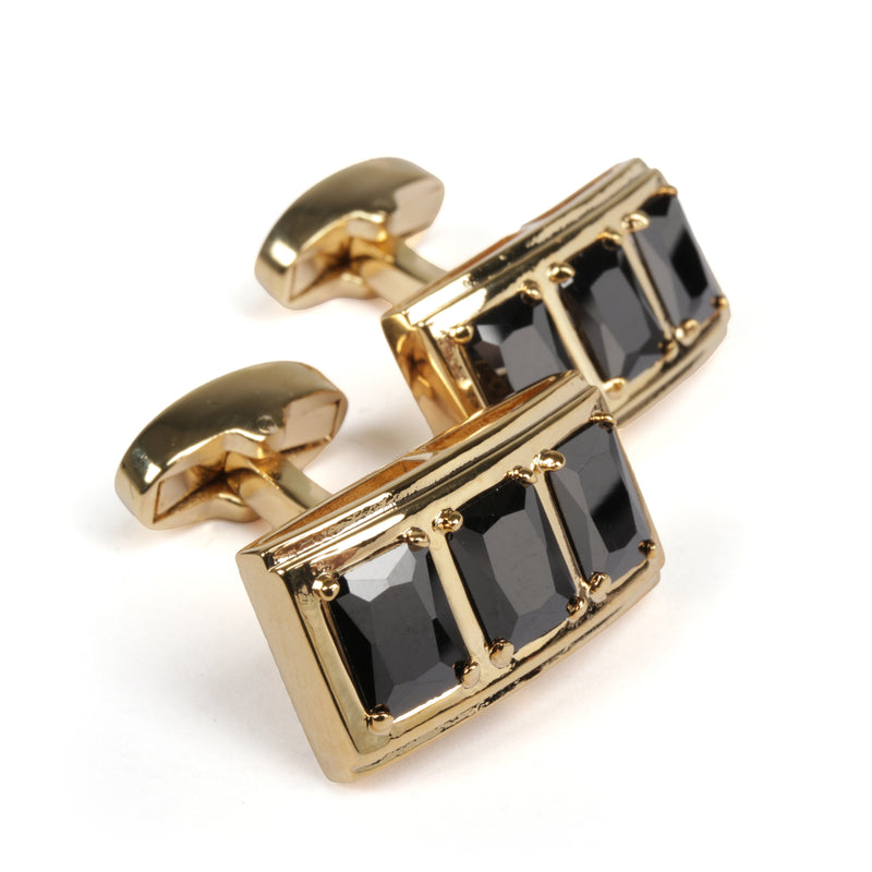 Men's Cufflink Rectangular Gold - Black Stones