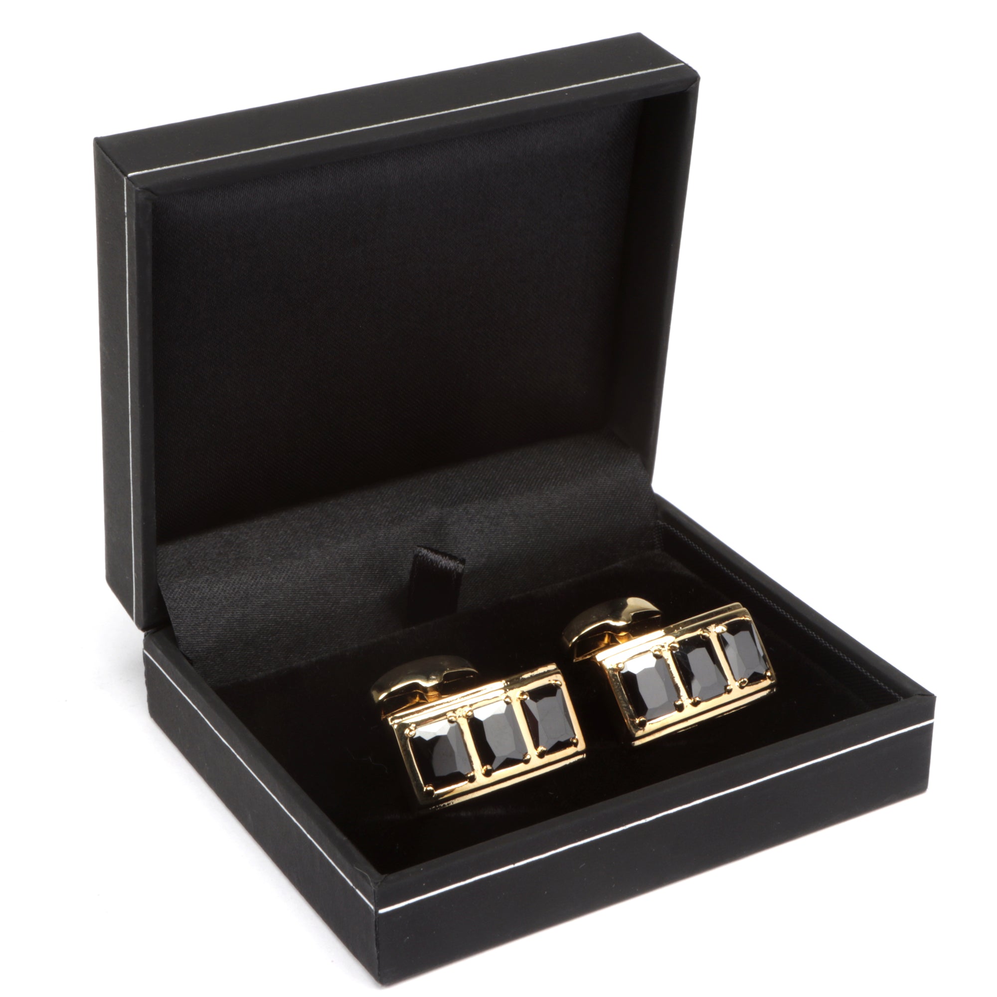 Men's Cufflink Rectangular Gold - Black Stones