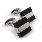 Men's Cufflink Square Stripe - Black & Silver