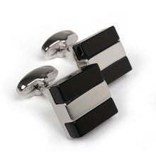 Men's Cufflink Square Stripe - Black & Silver