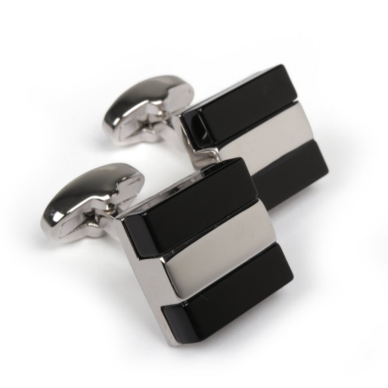 Men's Cufflink Square Stripe - Black & Silver