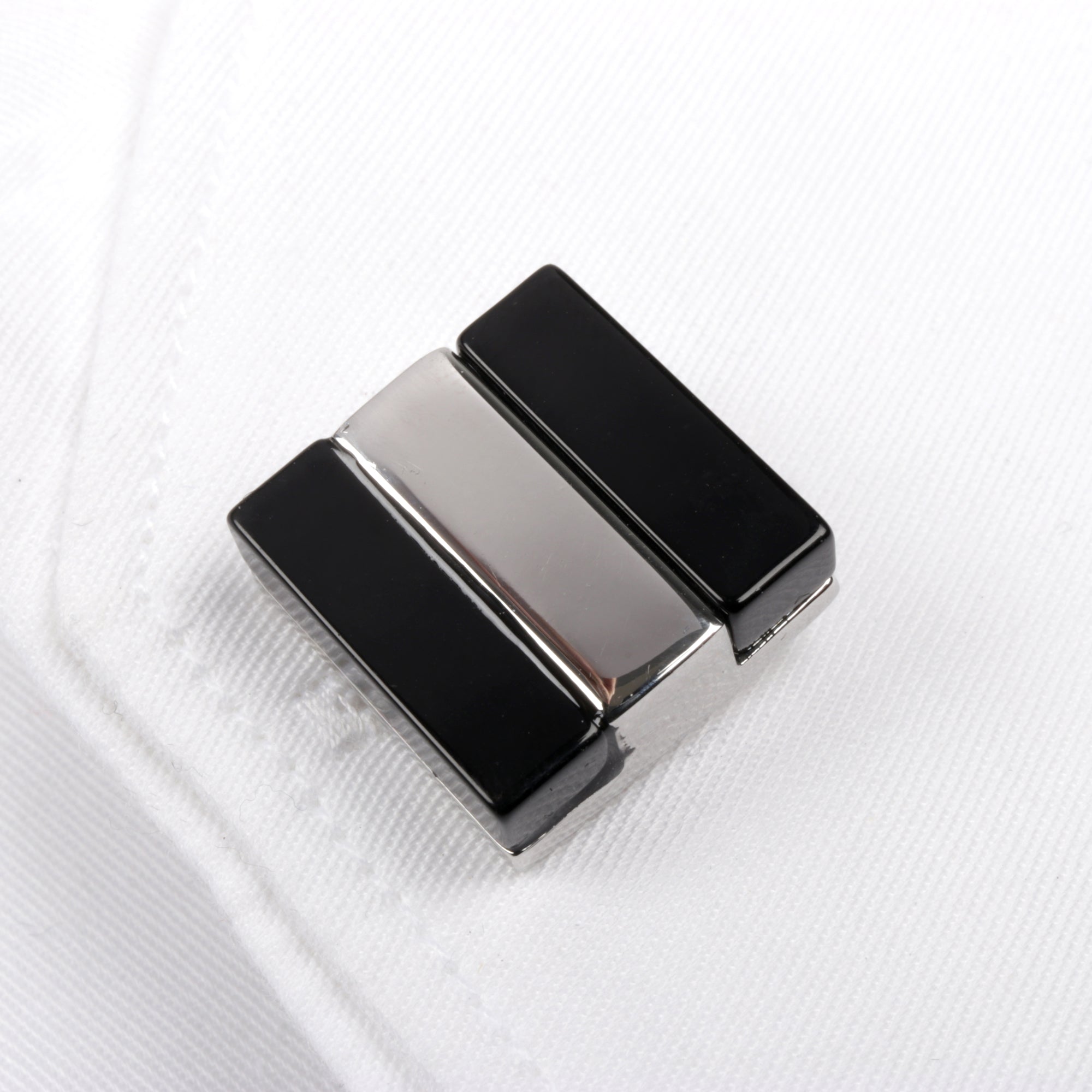 Men's Cufflink Square Stripe - Black & Silver