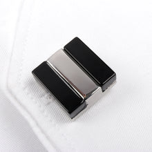 Men's Cufflink Square Stripe - Black & Silver