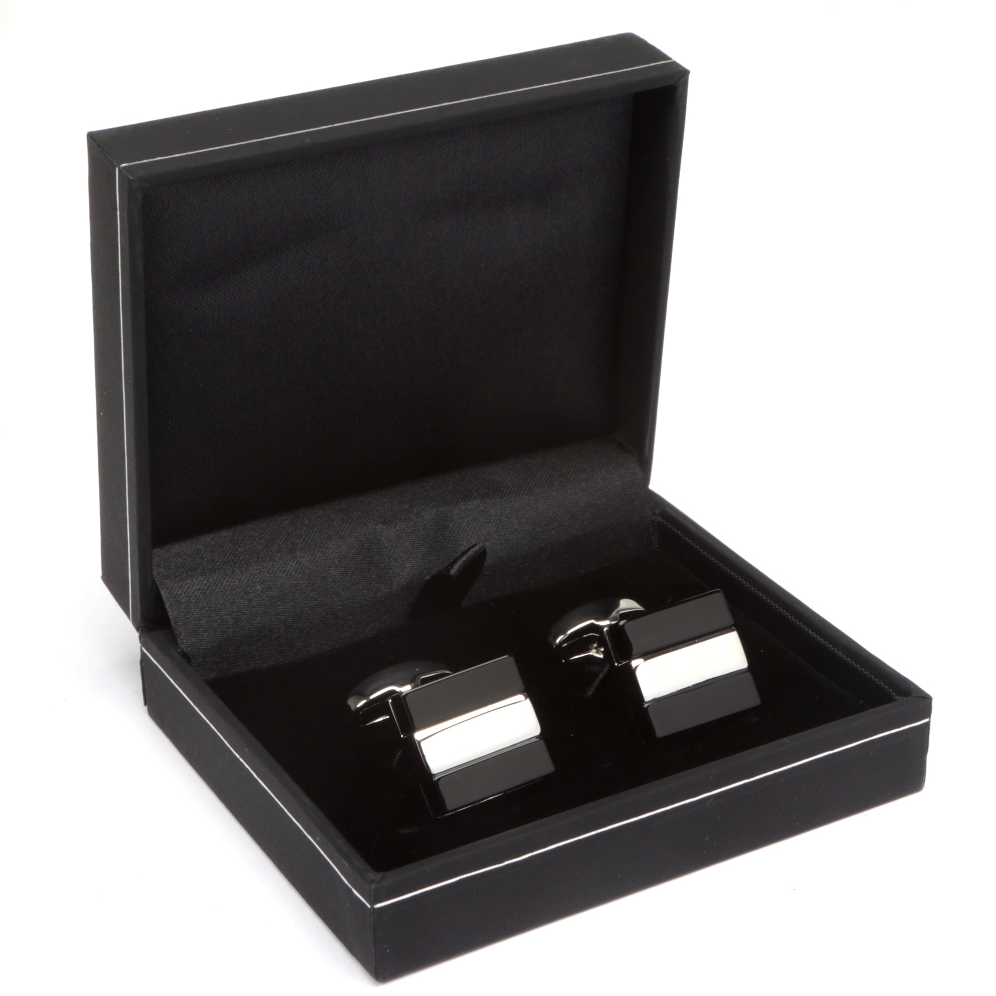 Men's Cufflink Square Stripe - Black & Silver