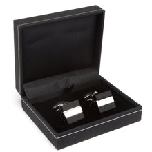 Men's Cufflink Square Stripe - Black & Silver