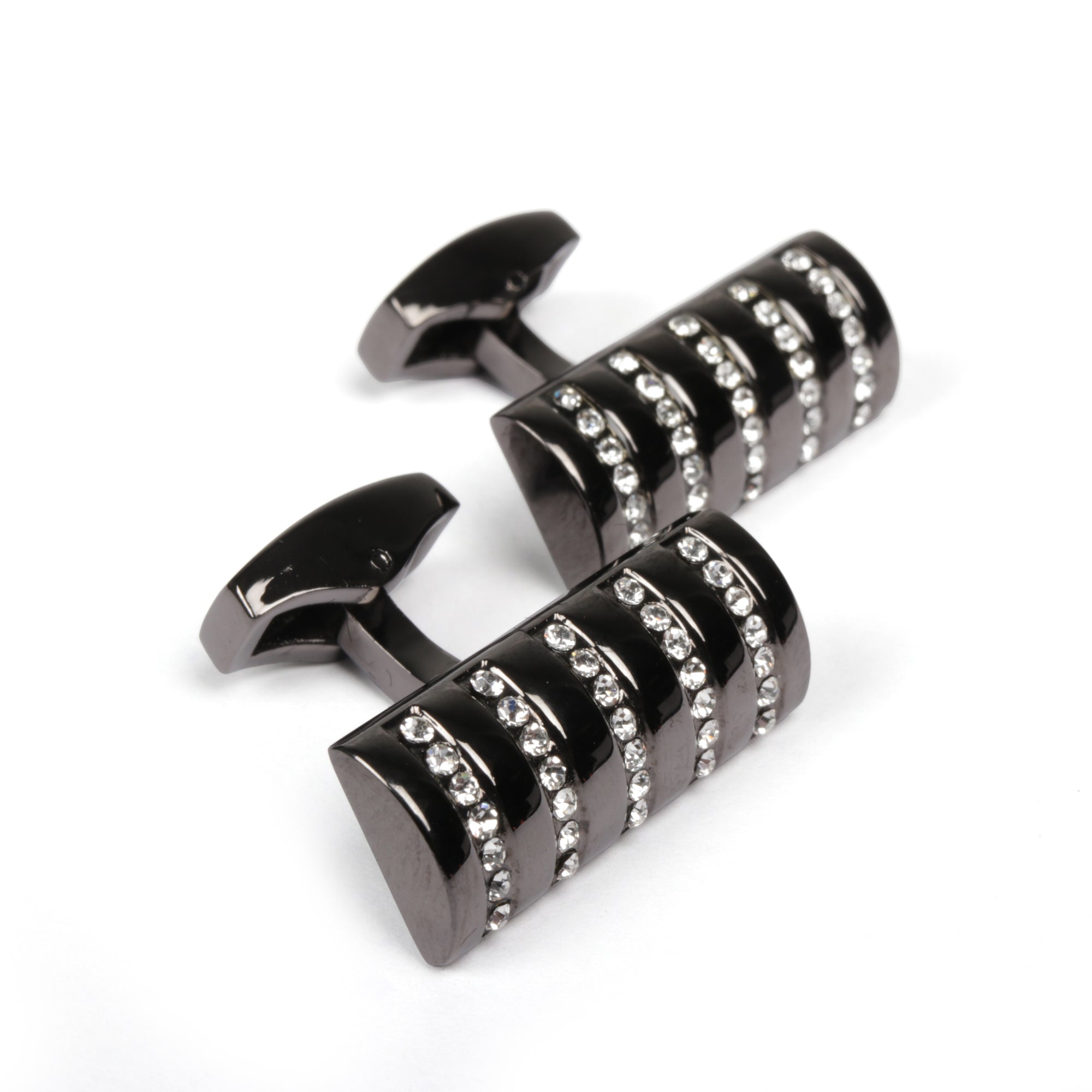Men's Cufflink Rectangular - Diamante Stripe Black