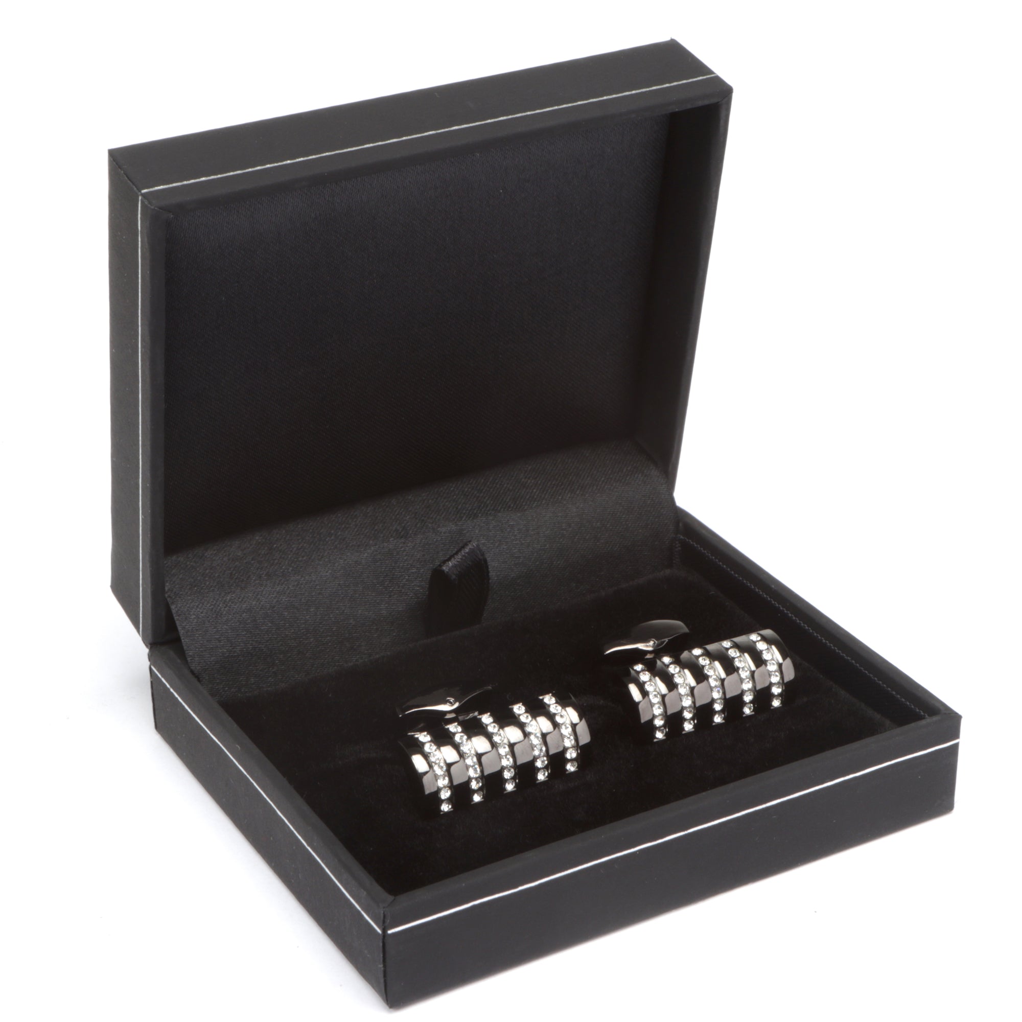Men's Cufflink Rectangular - Diamante Stripe Black