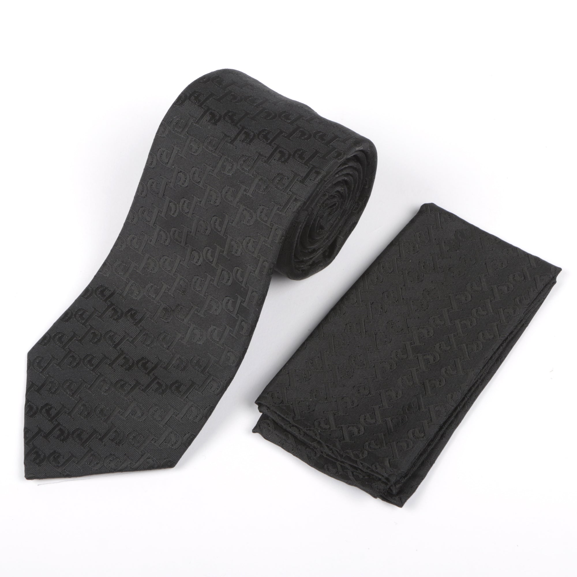Diagonal-P Woven Silk Tie - Black