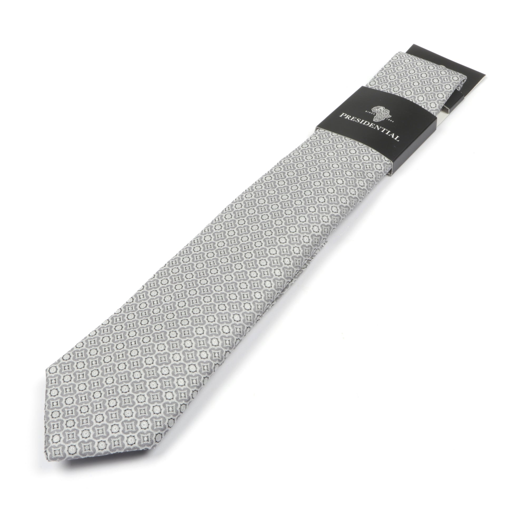 Geometric Check Woven Silk Tie - Silver