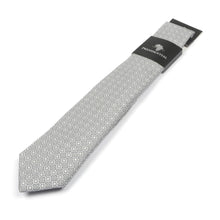 Geometric Check Woven Silk Tie - Silver