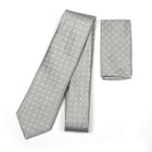 Geometric Check Woven Silk Tie - Silver