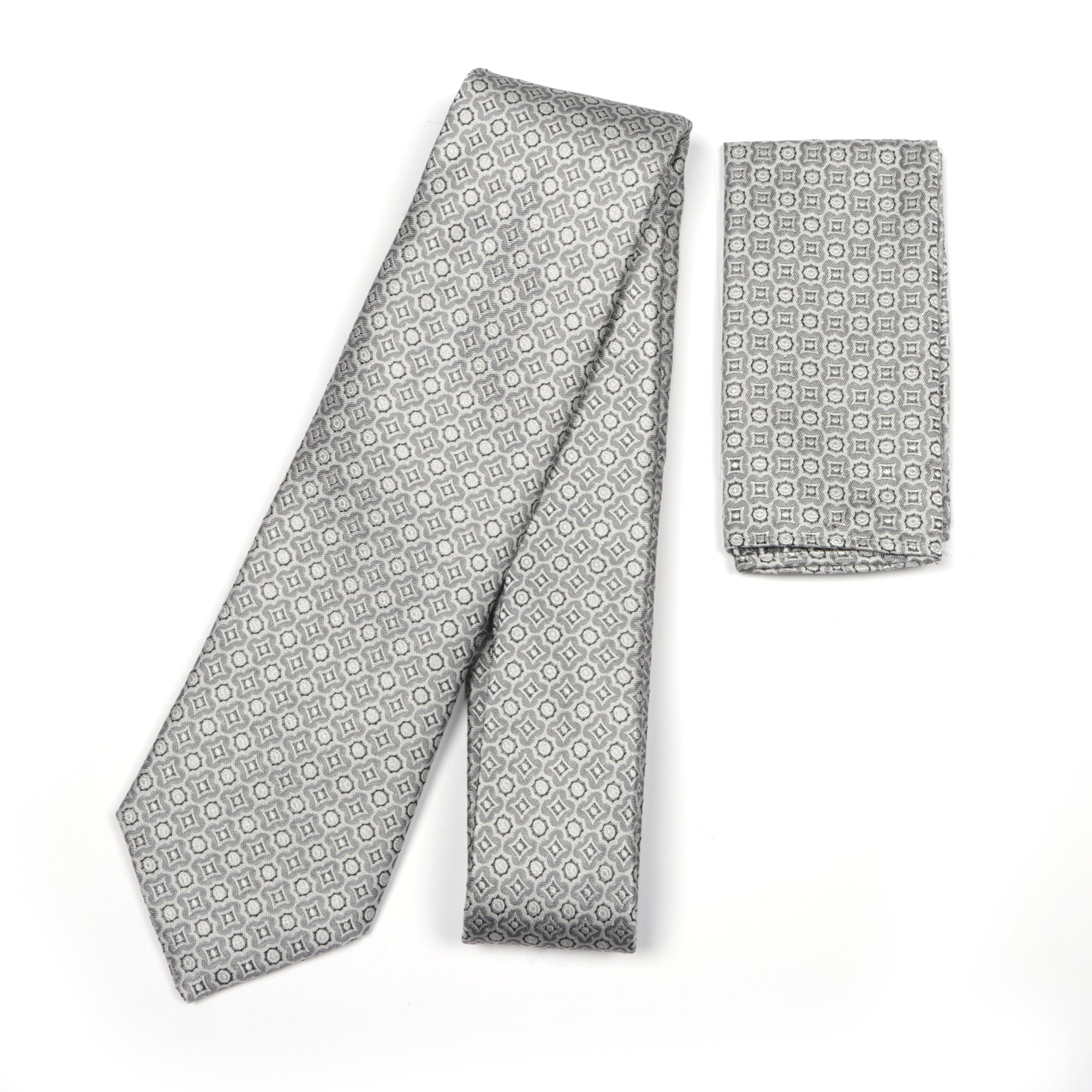Geometric Check Woven Silk Tie - Silver