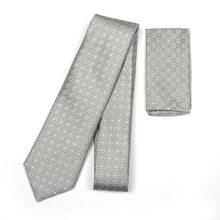Geometric Check Woven Silk Tie - Silver
