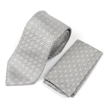 Geometric Check Woven Silk Tie - Silver