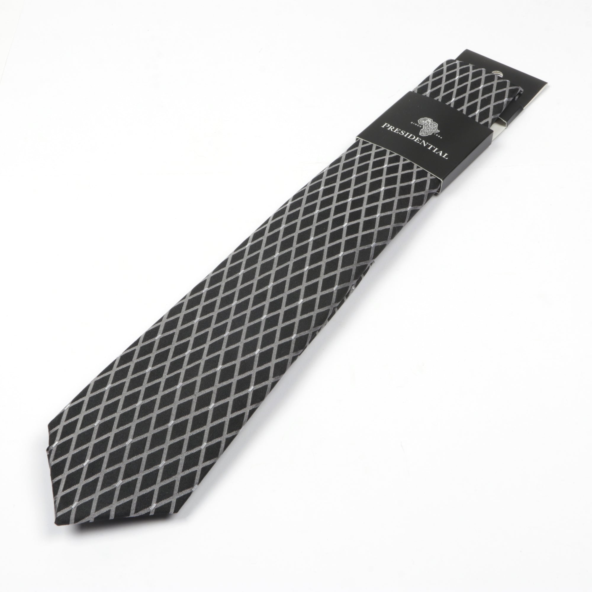 Diamond Check Woven Silk Tie - Black