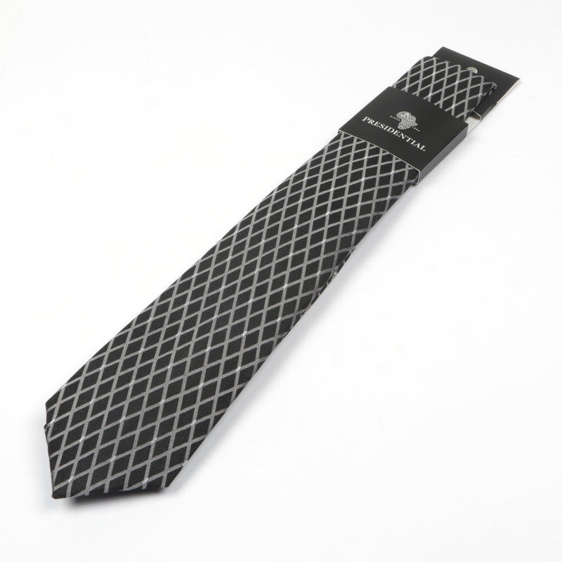 Diamond Check Woven Silk Tie - Black