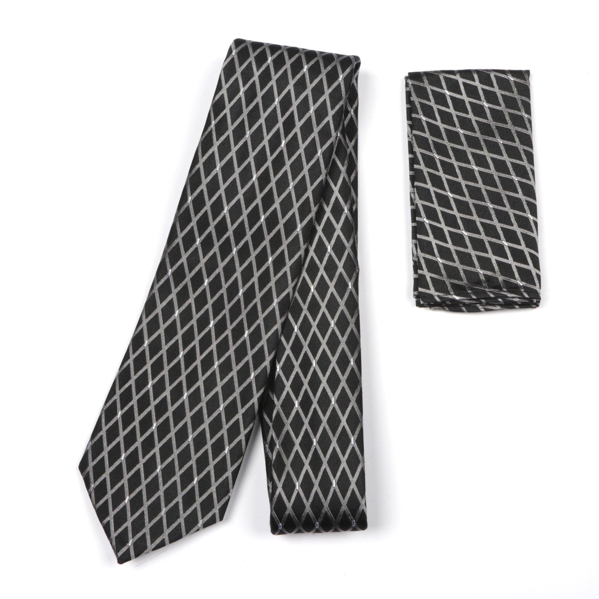 Diamond Check Woven Silk Tie - Black