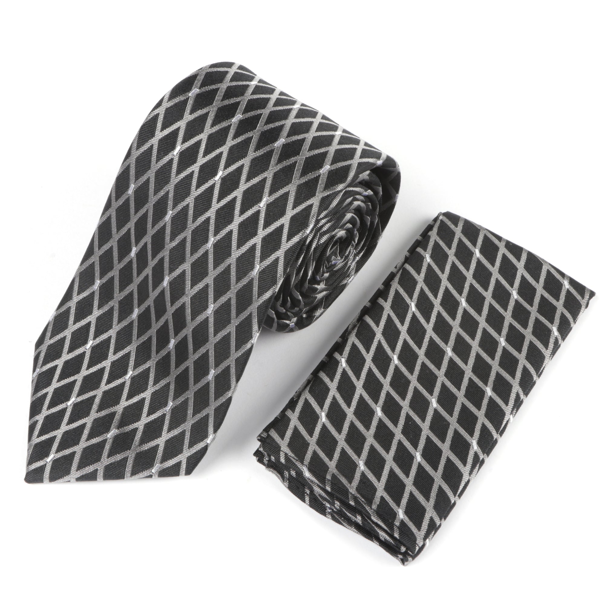 Diamond Check Woven Silk Tie - Black