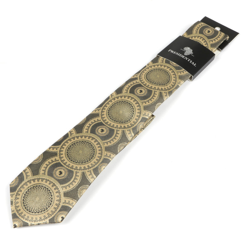 Large African Circle Woven Silk Tie - Gold