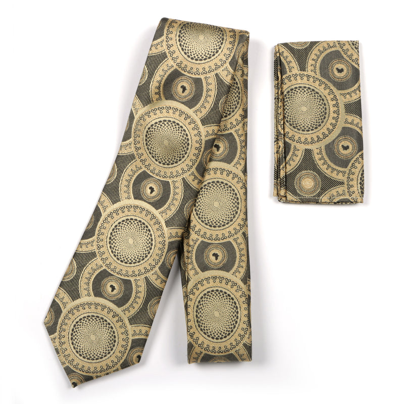 Large African Circle Woven Silk Tie - Gold