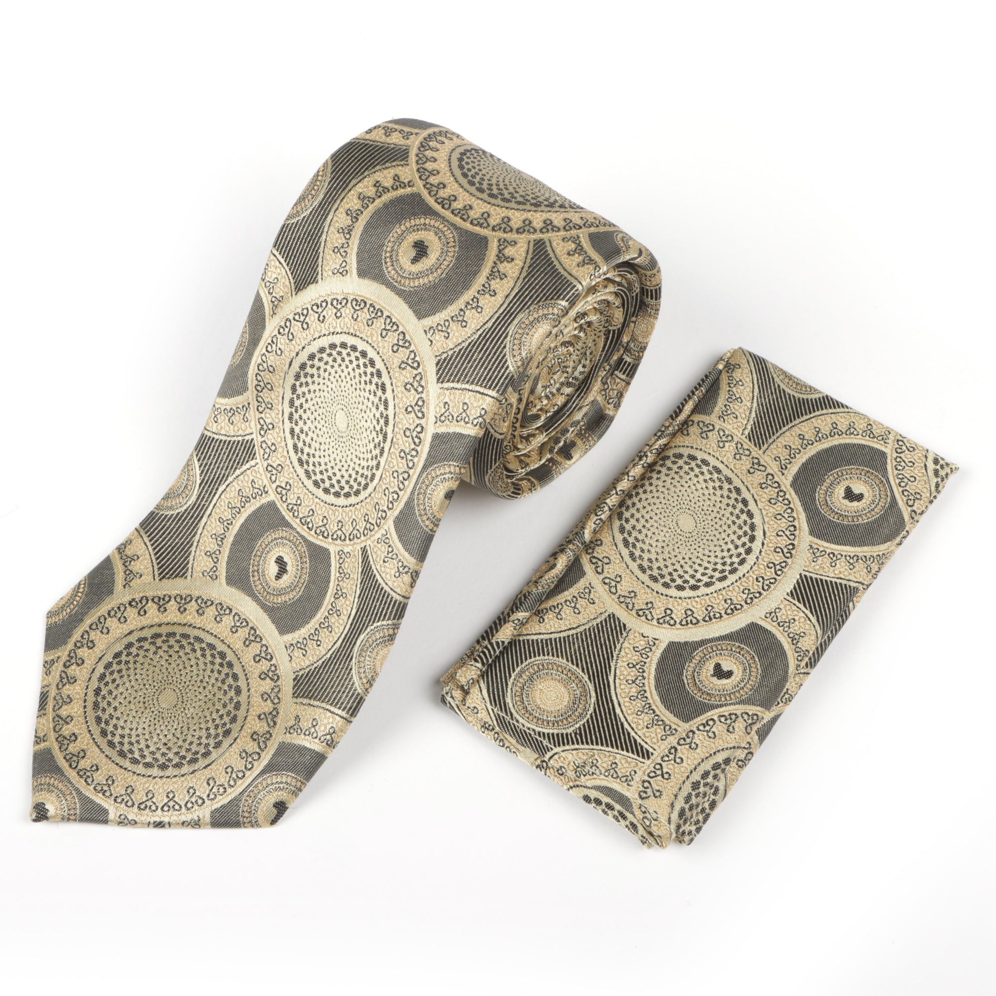 Large African Circle Woven Silk Tie - Gold