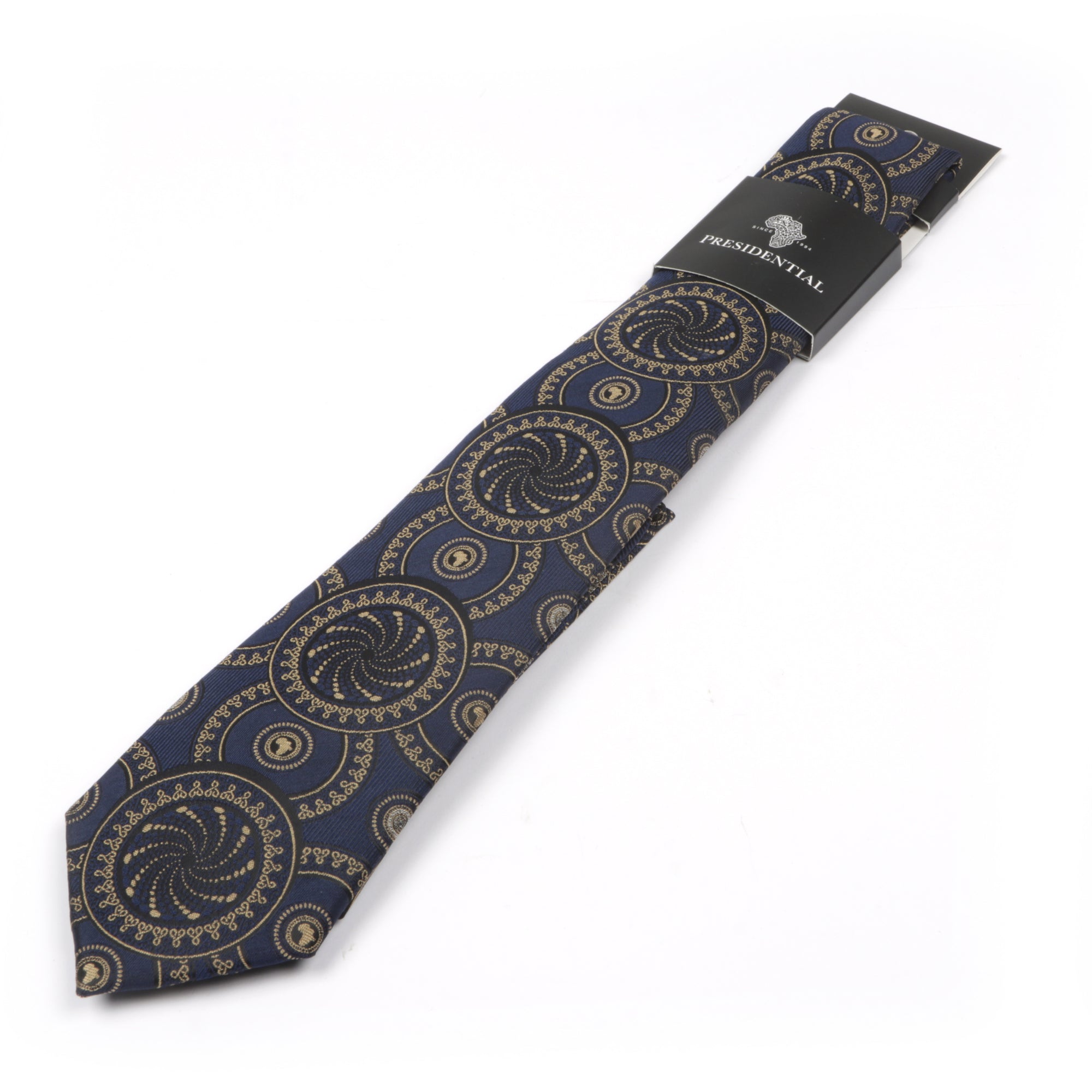 Large African Circle Woven Silk Tie - Navy
