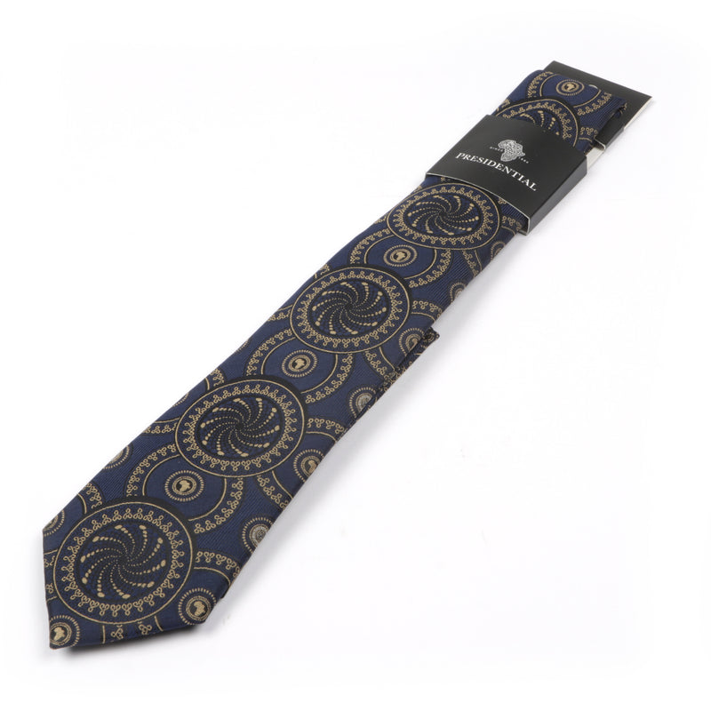 Large African Circle Woven Silk Tie - Navy