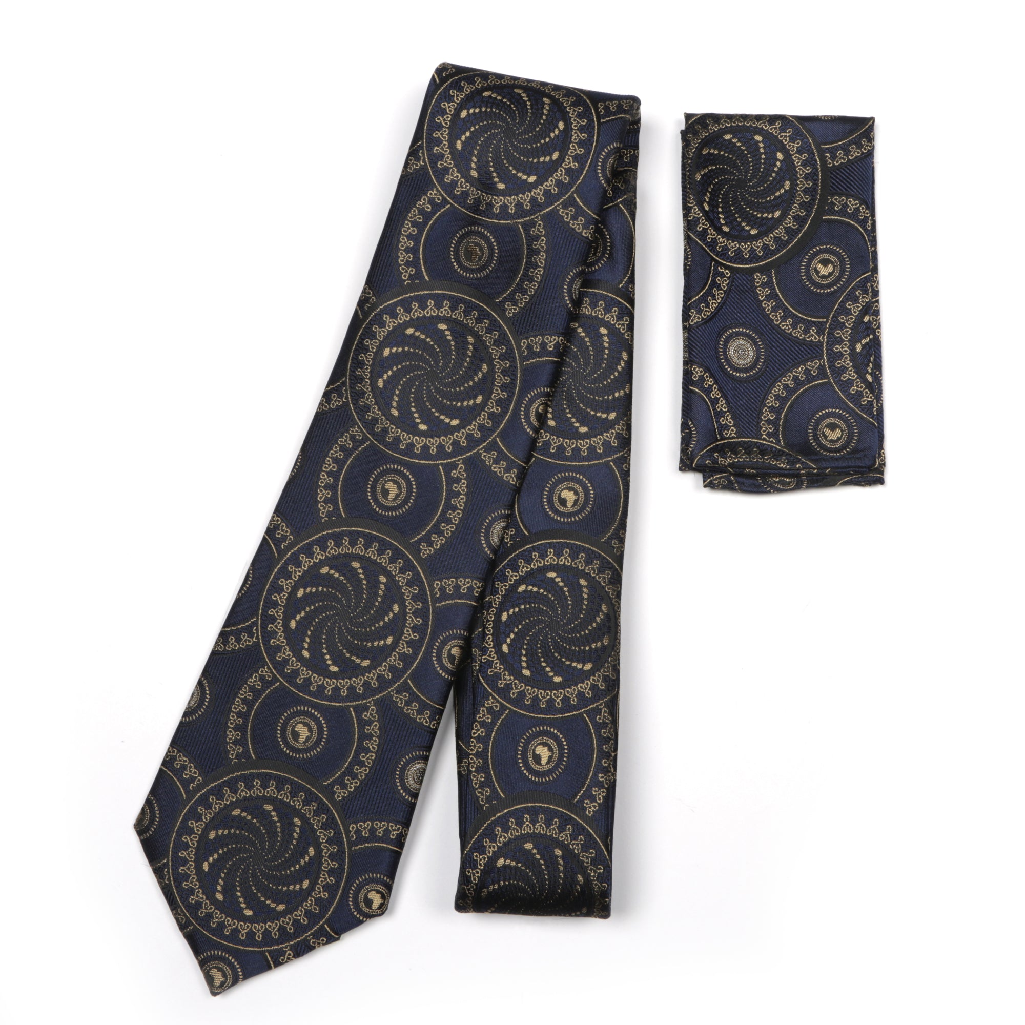 Large African Circle Woven Silk Tie - Navy