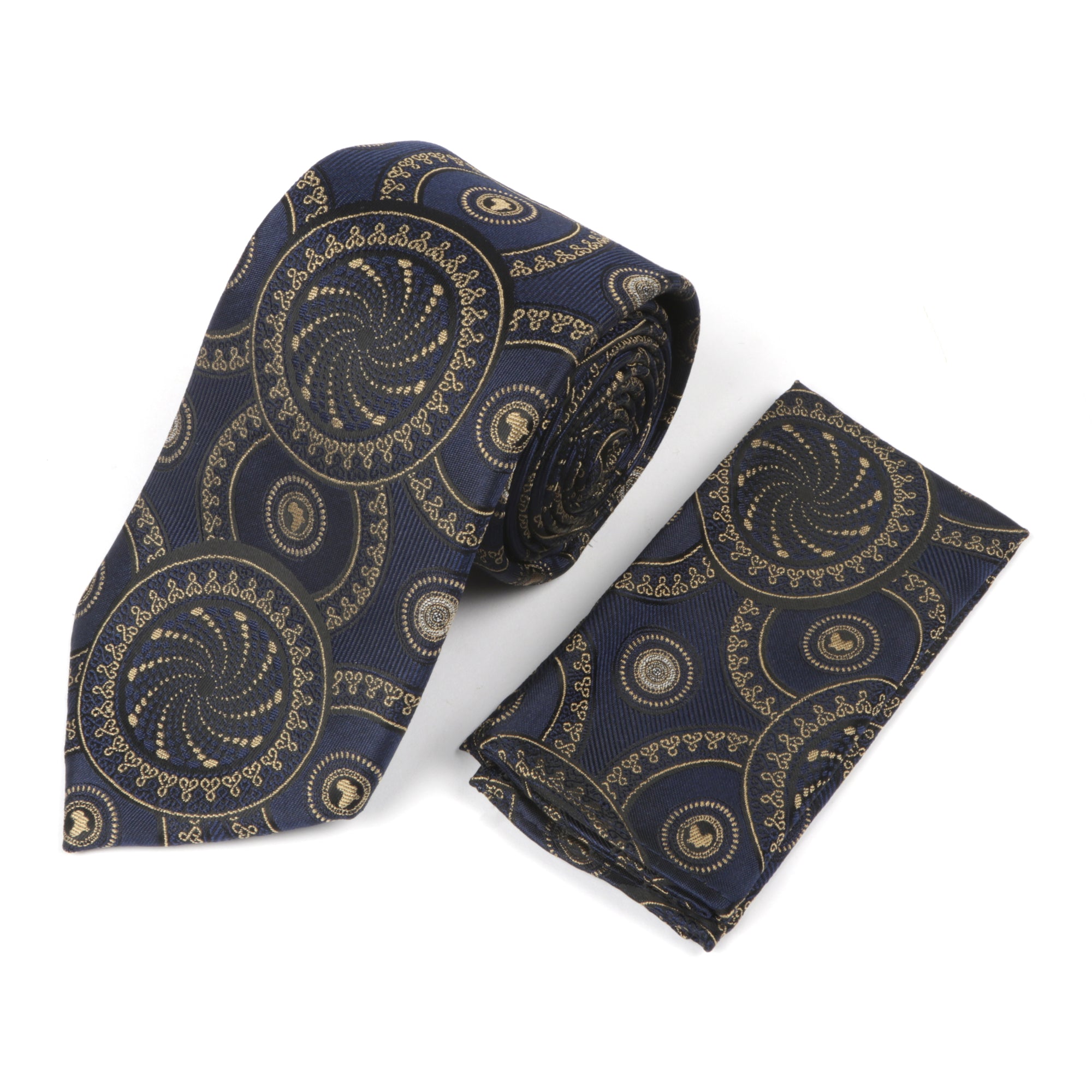 Large African Circle Woven Silk Tie - Navy