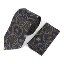 Large African Circle Woven Silk Tie - Navy