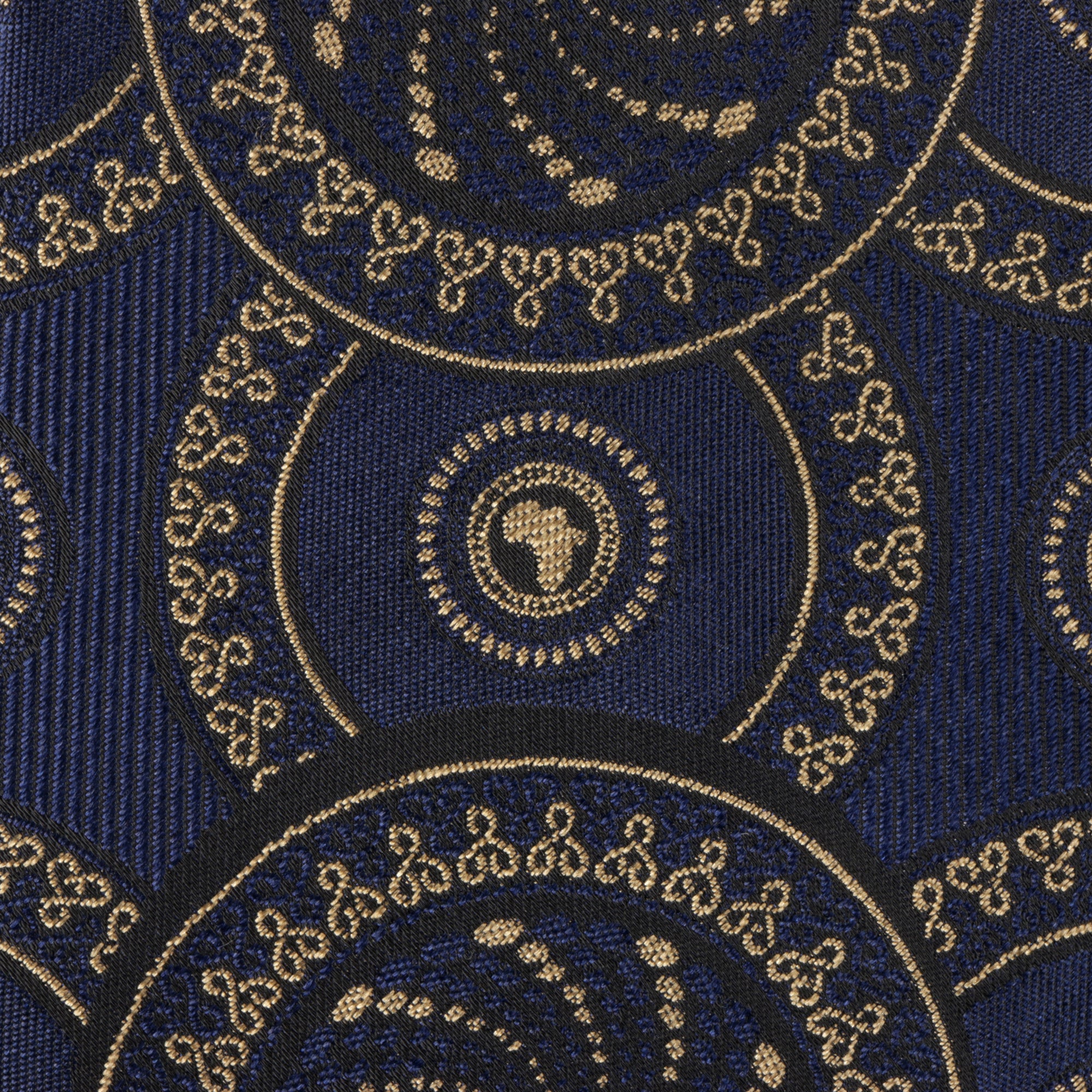 Large African Circle Woven Silk Tie - Navy