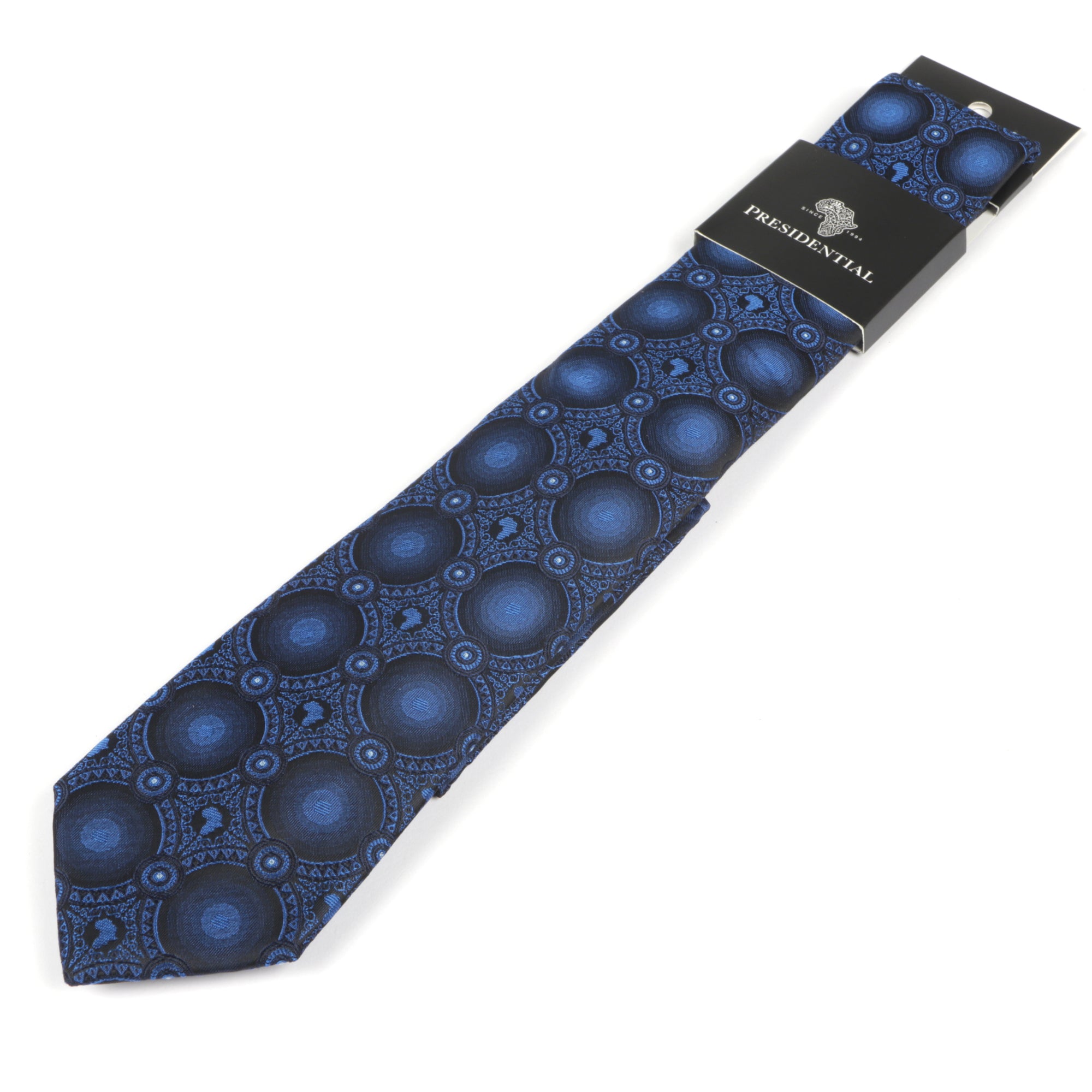Large African Circle Woven Silk Tie - Blue